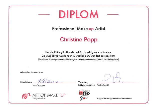 Make Up Diplom für Professionelle Make Up künstlerin